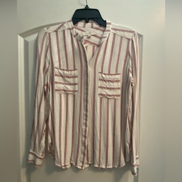Loft size small lightweight button up- red, navy, and cream - Picture 1 of 8